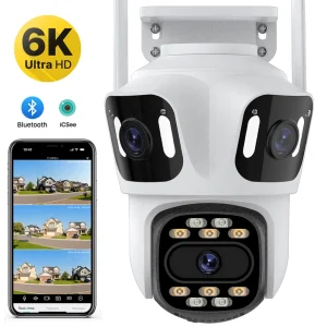 Three Lens PTZ IP Camera Outdoor 6K HD Three Screen